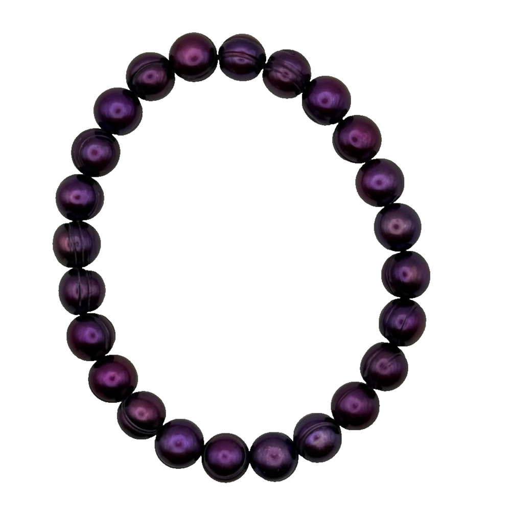 Genuine Cultured Freshwater Ringed Pearl Stretch Bracelet Purple 5mm Women’s 7” - Picture 3 of 7